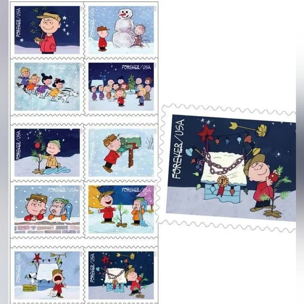 100 Unused Charlie Brown Christmas‎ RARE USPS Stamps Peanuts Postage Forever
